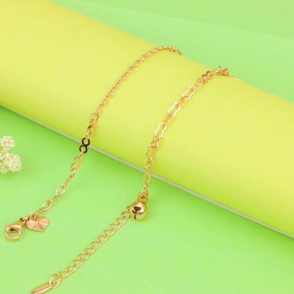 "Rose Gold Plated Dual Chain Anklet with Leaf and Fan Charms, XPAL1194 - Picture 8 of 12